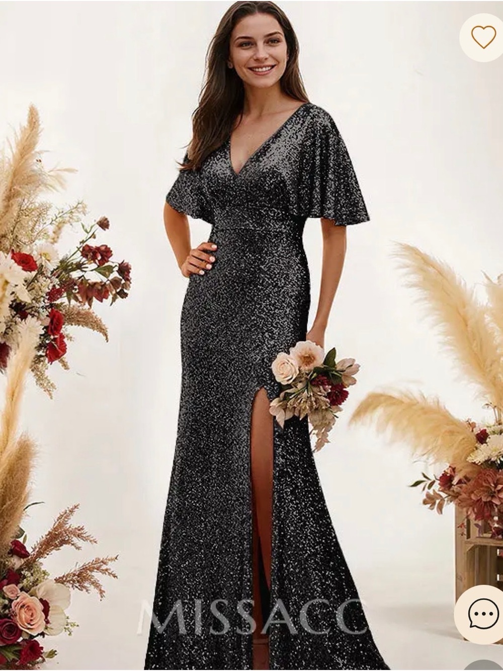 Black Sequin V-Neck Evening Gown